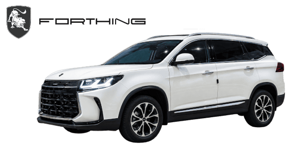 Бял Forthing F-PRO SUV, показан отстрани, с черни джанти и LED фарове.